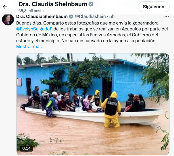 Sheinbaum evaluará daños en Acapulco tras rendir protesta como presidenta