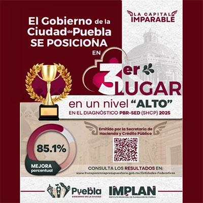 Puebla capital obtiene primeros lugares nacionales en diagnóstico de la SHCP 2025