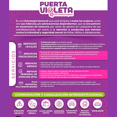 Fortalece DIF Puebla Capital atención a mujeres víctimas de violencia con el programa “Puerta Violeta”